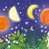 Sweet Dreams by Schiffer Publishing, Ltd.: A whimsical illustration of a night sky with moon phases shown as a full orange, half lemon wedge, quarter banana, and harvest pumpkin. Stars, plants, and a curious wolf make it perfect for children’s books or moon poetry.