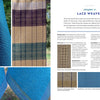 A spread from "Profile Drafting for Handweavers" by Schiffer Publishing, Ltd. showcases Chapter 4: Lace Weaves, with text on techniques and four close-up photos of blue and beige lace weave samples hanging outdoors.