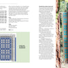 On the left is a weaving draft from "Profile Drafting for Handweavers" by Schiffer Publishing, Ltd.; on the right, a handwoven blue and orange blanket is draped over a tree trunk in a forest.
