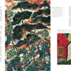 A magazine spread showcases "Landscape Rug Hooking" by Schiffer Publishing, Ltd., with close-up images of vivid tapestry art—trees and houses—and text exploring contemporary rug hooking techniques and artistry.