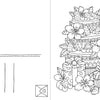 Happy Day Coloring Postcards by Schiffer Publishing, Ltd. features a black and white design of a decorated cake with flowers, strawberries, and gift boxes. The left side has address lines and a small envelope—ideal for coloring postcard fans.