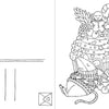 A mouse in a sweater lounges by a giant holiday cupcake with candy canes, berries, stars, orange slices, and a nearby gift. The left side resembles the back of Schiffer Publishing, Ltd.'s Christmas Coloring Postcards.