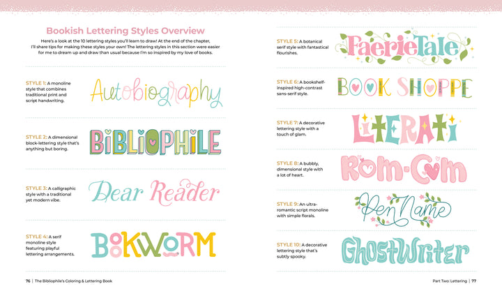 The Bibliophile's Coloring and Lettering Book by Schiffer Publishing, Ltd. offers creative lettering lessons and book-themed coloring pages for a fun and engaging adult activity book experience.