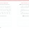 The Bibliophile's Coloring and Lettering Book by Schiffer Publishing, Ltd. includes two handwriting practice pages: the left page features uppercase A–Z, the right page lowercase a–z, both with dotted lines to guide your lettering practice.