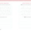 The Bibliophile's Coloring and Lettering Book by Schiffer Publishing, Ltd. offers a handwriting worksheet with uppercase cursive on the left, lowercase on the right, traceable outlines, and blank lines for lettering and writing practice.