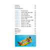 The table of contents for "Apollo 1 in Photographs" by Schiffer Publishing, Ltd. lists chapters dated 1965–1967 from the moon-landing era. At the bottom, an astronaut in an orange suit floats in a yellow raft; page 5 appears at the lower right.