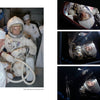 Apollo 1 in Photographs by Schiffer Publishing, Ltd. features images of an astronaut in a white spacesuit assisted by technicians and astronauts in spacesuits inside a spacecraft, seen through the command module windows.