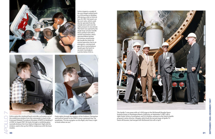 Explore "Apollo 7 in Photographs" from Schiffer Publishing, Ltd.—historic images capture astronauts and engineers inspecting spacecraft, adjusting equipment, and meeting by a rocket during the landmark moon-landing program’s early days.