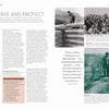 A two-page spread from Schiffer Publishing, Ltd.'s The Complete Guide to America's National Parks showcases text on park preservation, black-and-white historic photos of rangers, and a Theodore Roosevelt quote with his landscape photo.