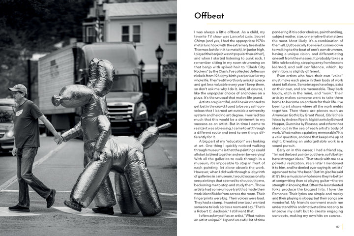 A person on a sidewalk holds the leash of a large, metallic dog-shaped balloon costume—evoking the playful spirit captured in "Robert C. Jackson" by Schiffer Publishing, Ltd.—with buildings and a car enlivening the background.