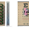 Three artworks from Robert C. Jackson (Schiffer Publishing, Ltd.): a vertical stack of realistic watermelon halves, a tall wavy sculpture, and an eye chart partially hidden by a large pink balloon dog.