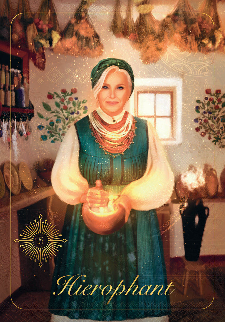 A woman with a pot of gold, inspired by Slavic heritage, features in The Ukrainian Tarot from Schiffer Publishing, Ltd.