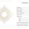 The Ukrainian Tarot by Schiffer Publishing, Ltd. features a table of contents with a geometric sunburst design and sections on arcana, elements, artist messages, and Slavic spiritual heritage alongside chapters and page numbers.
