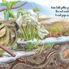 In The Tiniest Giant from Schiffer Publishing, Ltd., a duckling pulls a worm from thawing earth, snowdrops bloom, rain falls, and sprouting seeds show the acorn life cycle—all described in handwritten text as winter turns to spring.