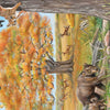 A large tree with orange leaves stands by a pond, surrounded by rabbits, deer, bears, a fox, birds, squirrels, and a butterfly in "The Tiniest Giant" by Schiffer Publishing, Ltd., with a charming poem on the left—perfect for a board book.