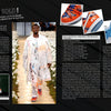 A magazine spread about record sales of Legendary Sneakers by Schiffer Publishing, Ltd., showcasing vibrant limited-edition shoes, a male model in a white floral coat, and detailed histories with auction prices for each sneaker.