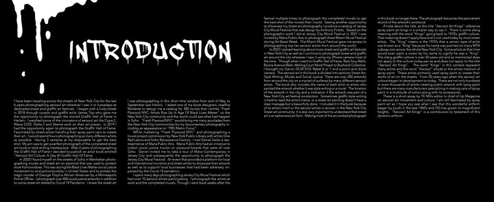 The image features a black background with white dripping paint, evoking NYC street art, and "Aerosol Art Kings" in a bold, jagged font. Below are small white paragraphs. Brand: Schiffer Publishing, Ltd.