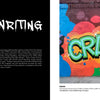 A vibrant mural spelling CRASH!! in bold letters is showcased on a brick wall, surrounded by colorful shapes—highlighting New York City street art in Aerosol Art Kings by Schiffer Publishing, Ltd., with STYLE WRITING in large, dripping letters on the next page.