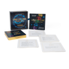 The Law of One Contemplation Deck by Schiffer Publishing, Ltd. is shown boxed with a stack of cards and four individual cards displaying Ra quotes and chapter headings, all arranged on a white background.