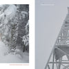 A snowy forest with frost-covered trees lies on the left as a tall, ice-covered fire tower rises on the right—showcasing dramatic scenery featured in "The Appalachian Trail" from Schiffer Publishing, Ltd.