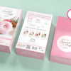 Three Crochet Cafe Amigurumi Kit Donut boxes by Schiffer Publishing, Ltd. are displayed: closed, back, and open to show contents. This beginner kit includes all you need to crochet one cute donut amigurumi!.
