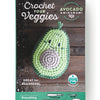 The Crochet Your Veggies Amigurumi Kit Avocado by Schiffer Publishing, Ltd. includes yarn, crochet hook, stitch marker, needle, and fiberfill—everything beginners need to crochet a cute smiling avocado. Perfect for crochet enthusiasts!.