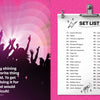 A silhouetted crowd raises their arms before pink rays and sparkles. Text reads, “Music is my shining light...” Beside a list of 55 pop stars like Adele and Taylor Swift—featured in Schiffer Publishing’s Ultimate Pop Divas Coloring Book.