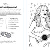 This black and white coloring page from the Ultimate Country Legends Coloring Book by Schiffer Publishing, Ltd. features Carrie Underwood with a guitar and microphone, plus fun facts, her top hits, and a happiness quote—ideal for country music fans.