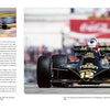A vintage Formula 1 car, number 12, driven by Ayrton Senna races down the track. Blurred spectators fill the background. On the left, "Lords of Speed" by Schiffer Publishing, Ltd. showcases Senna with his car and race details in text.