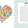 A pastel floral heart sits left; right, a welcome note with butterfly atop light blue florals invites self-love and emotional wellness, inspired by the "Awesomely Authentic Self-Care Coloring Book" from Schiffer Publishing, Ltd.