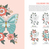 The Awesomely Authentic Self-Care Coloring Book by Schiffer Publishing, Ltd. features a pastel butterfly amid colorful flowers, with guided coloring on the right page to help build the scene layer by layer for emotional wellness.