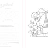 A page from the Awesomely Authentic Self-Care Coloring Book by Schiffer Publishing, Ltd. features a swatch area, an authenticity prompt, and an illustration of stacked books with a ribbon, flowers, and leaves for emotional wellness.