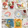 The contents page of HeartFELT Crafts to Make and Give by Schiffer Publishing, Ltd. features images of beginner felt projects—like a strawberry cake, fruit pincushions, a rainbow, flowers, and a frog—alongside supplies and a table of contents.