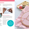 The Stitching Super-Cute Food Kawaii Style guide by Schiffer Publishing, Ltd. features beginner embroidery instructions, photos, thread tips, starting stitches, a wooden hoop with pink fabric, and mix-and-match kawaii food designs.