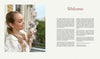A smiling woman with long blonde hair in a white blouse holds a handmade gray mouse doll from "Sweet and Simple Amigurumi Friends" by Schiffer Publishing, Ltd. on a balcony. Text on the right reads Welcome and offers an introduction.