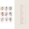 The contents page of "Sweet and Simple Amigurumi Friends" by Schiffer Publishing, Ltd. features a section list with page numbers, a dancing animal illustration below, and photos on the left of 16 handmade amigurumi animal dolls in costumes on small platforms.