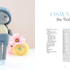 A blue-shelled crocheted turtle with a gray body, yellow-striped shirt, and blue pants stands beside pastel flowers. The crochet book "Sweet and Simple Amigurumi Friends" by Schiffer Publishing, Ltd. shows amigurumi instructions.