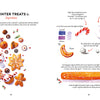 On the left, festive desserts like cookies, candy canes, and chocolates are illustrated; on the right, "Yummy Watercolor" by Schiffer Publishing, Ltd. guides beginners step-by-step to paint a realistic orange slice.