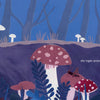 The Night Artists by Schiffer Publishing, Ltd. features a nighttime forest with red and white mushrooms, plants, a frog, moth, and nocturnal animals. Tree silhouettes and bats fly in the background with the text: "the night artists gather to perform.