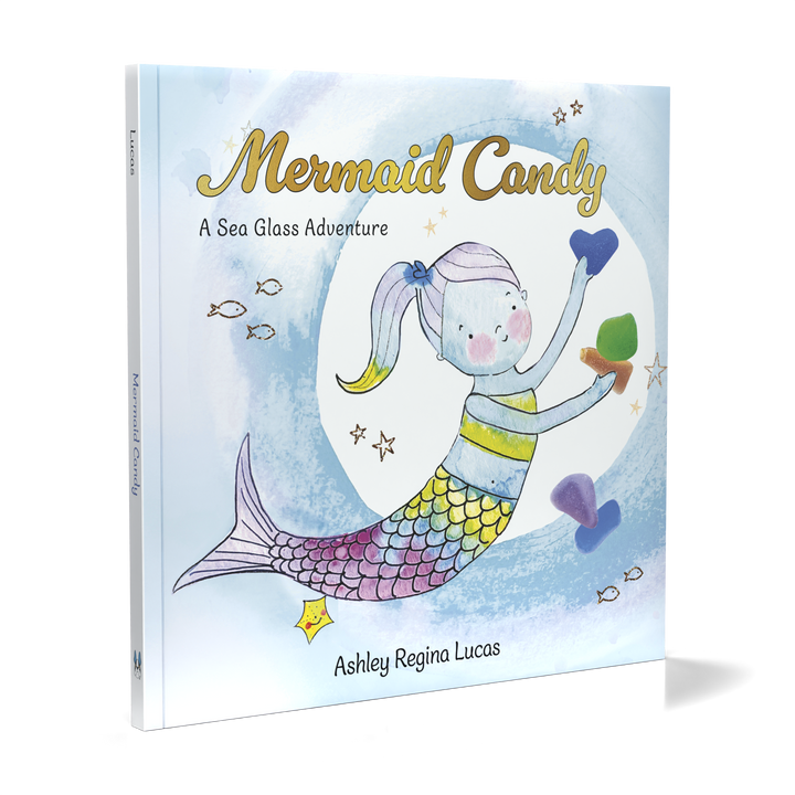The cover of Mermaid Candy by Schiffer Publishing, Ltd. shows an illustrated mermaid with colorful scales holding sea glass, set against a blue underwater-themed background.