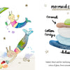 In "Mermaid Candy" by Schiffer Publishing, Ltd., watercolor mermaids and sea creatures collect caramel, lime, cotton candy, vanilla, and blueberry-colored sea glass in a magical underwater picture book scene.