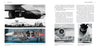 A two-page spread from Schiffer Publishing, Ltd.'s "Douglas DC-8" features black-and-white and color photos, including a large DC-8 on a runway, close-ups of jet engines, an engine cutaway model, and text on technical advancements.