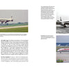 A two-page book spread features text about Air Afrique, plus three photos of Douglas DC-8 jetliners—one landing, one at a gate, and one taxiing—published by Schiffer Publishing, Ltd.