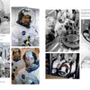 Apollo 8 in Photographs by Schiffer Publishing, Ltd. features black-and-white and color images of Apollo 8 astronauts in spacesuits, testing equipment, and boarding the spacecraft, captured in close-ups and group shots.