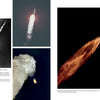 A collage from "Apollo 8 in Photographs" by Schiffer Publishing, Ltd. shows the Apollo 8 rocket launch, flames and smoke trailing as it ascends; text and captions appear along the left and bottom.