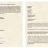 A two-page spread from Schiffer Publishing, Ltd.'s The Camelot Oracle details how to use this Arthurian-themed divination tool, listing its major character cards and providing four symbols plus keywords for each. Text only—no images included.