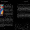 The Dark Daughter Tarot by Schiffer Publishing, Ltd. features a Six of Earth – Gula card showing a serene woman in blue on a throne with a lion, set against a celestial sky and gold-red design. Guide pages explain the card’s meaning.