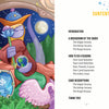 A purple-robed figure with a staff and orb sits in a magical landscape inspired by Patch Tarot. On the right, a Contents page details sections of this esoteric tarot guidebook from Schiffer Publishing, Ltd.