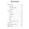 The MicroCosmic Oracle by Schiffer Publishing, Ltd. includes a table of contents with sections like Introduction, Astrology, Animals & Plants, Geometry, The Cards, celestial bodies, card usage guide, reference sheets, and bibliography with page numbers.
