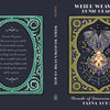 The Weird Weavings Runic Oracle by Schiffer Publishing, Ltd. features a cover with mystical, ornate Elder Futhark rune-inspired designs: a heart with key and spider web on the front, and a green frame plus poetic text on the back.
